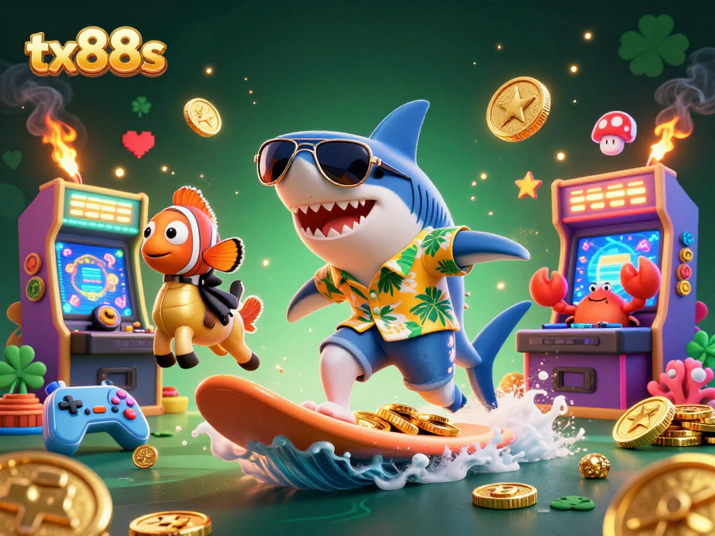 Experience the thrill of gaming with tx88s as a hammer-head shark surfs on gold coins!